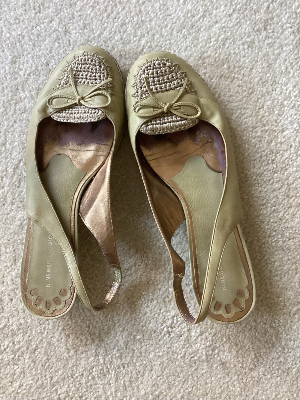 Nine West Sage Green Slingback Woven-Trim Mules